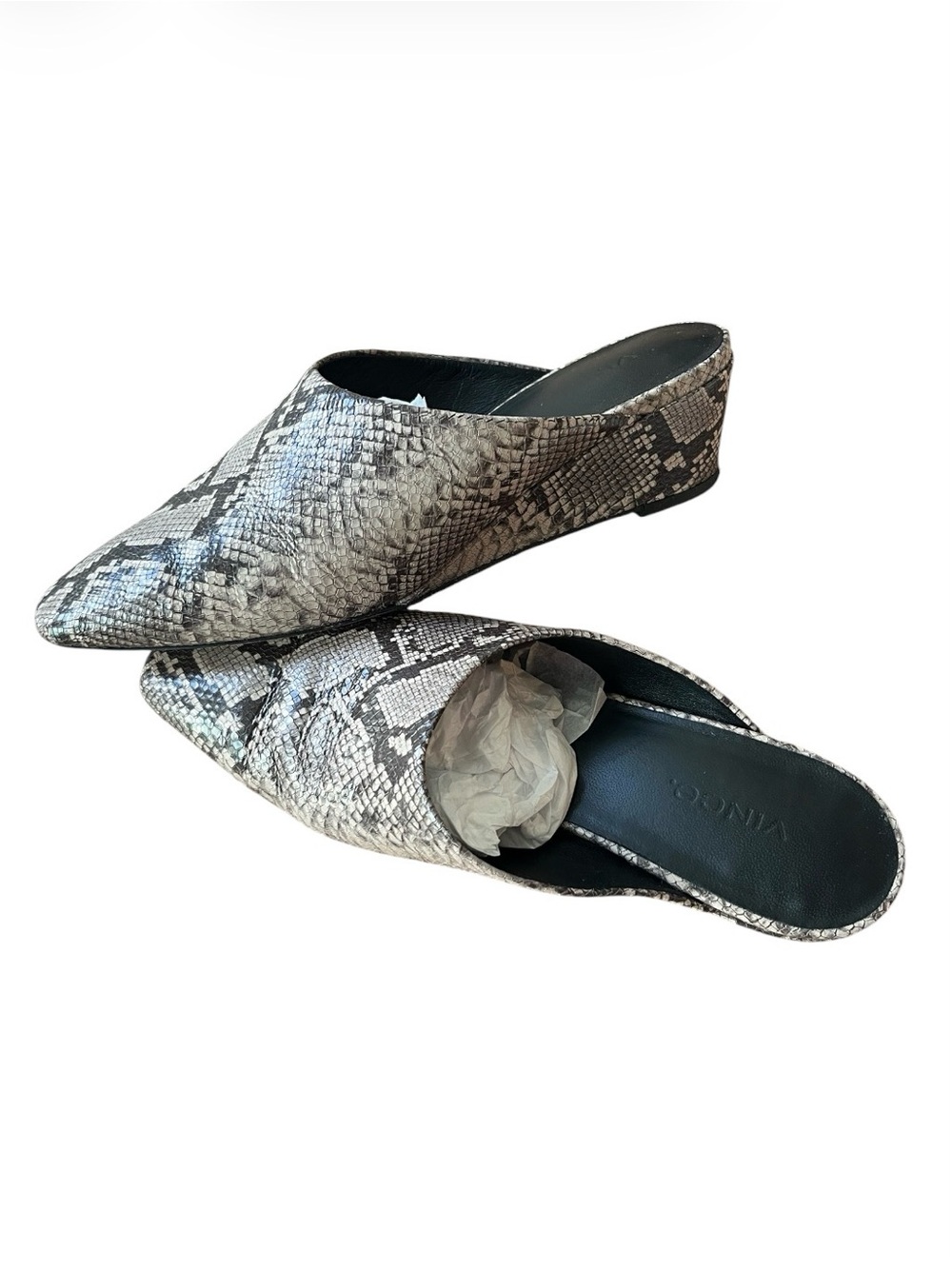 Vince Snakeskin Leather Pointed Toe Mule Wedges 7.5